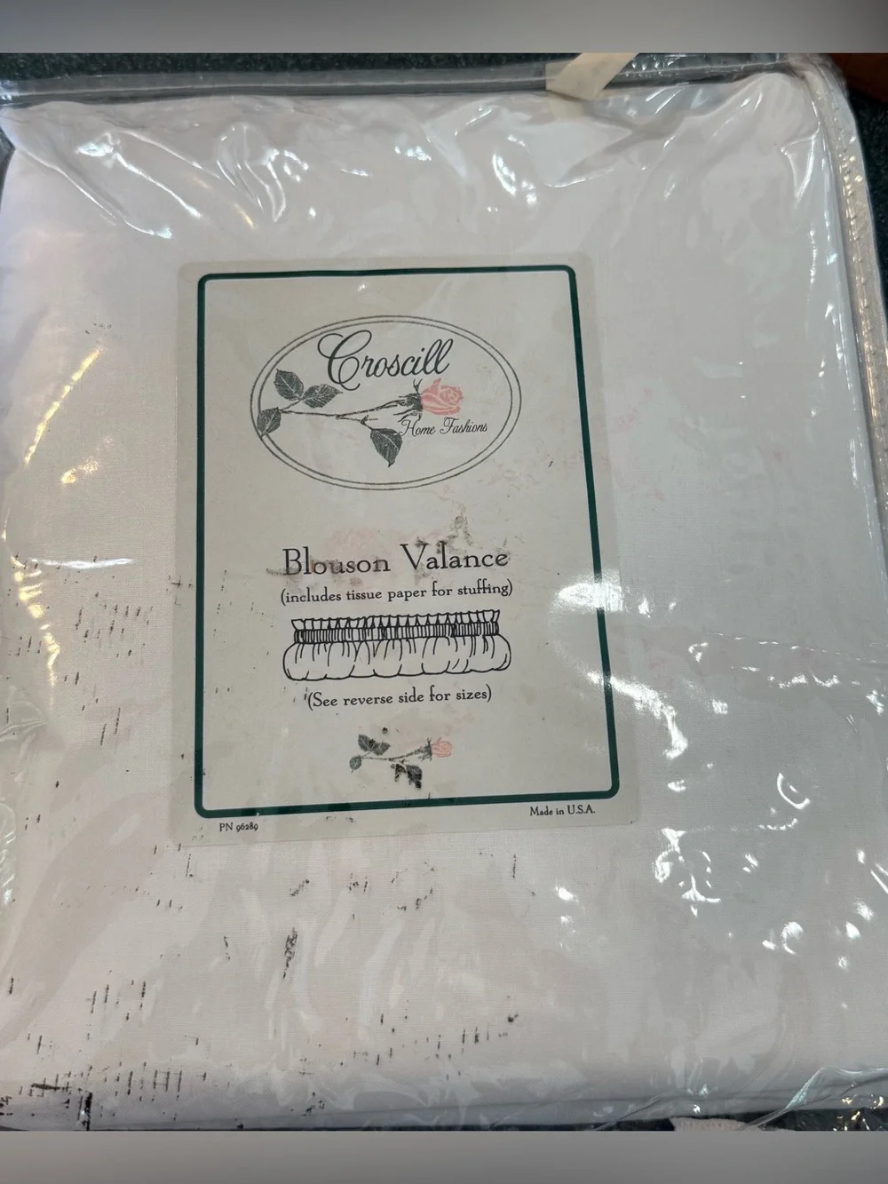 Croscill white Blouson Valance bv 1010-84” wide by 15” deep. New in packaging
